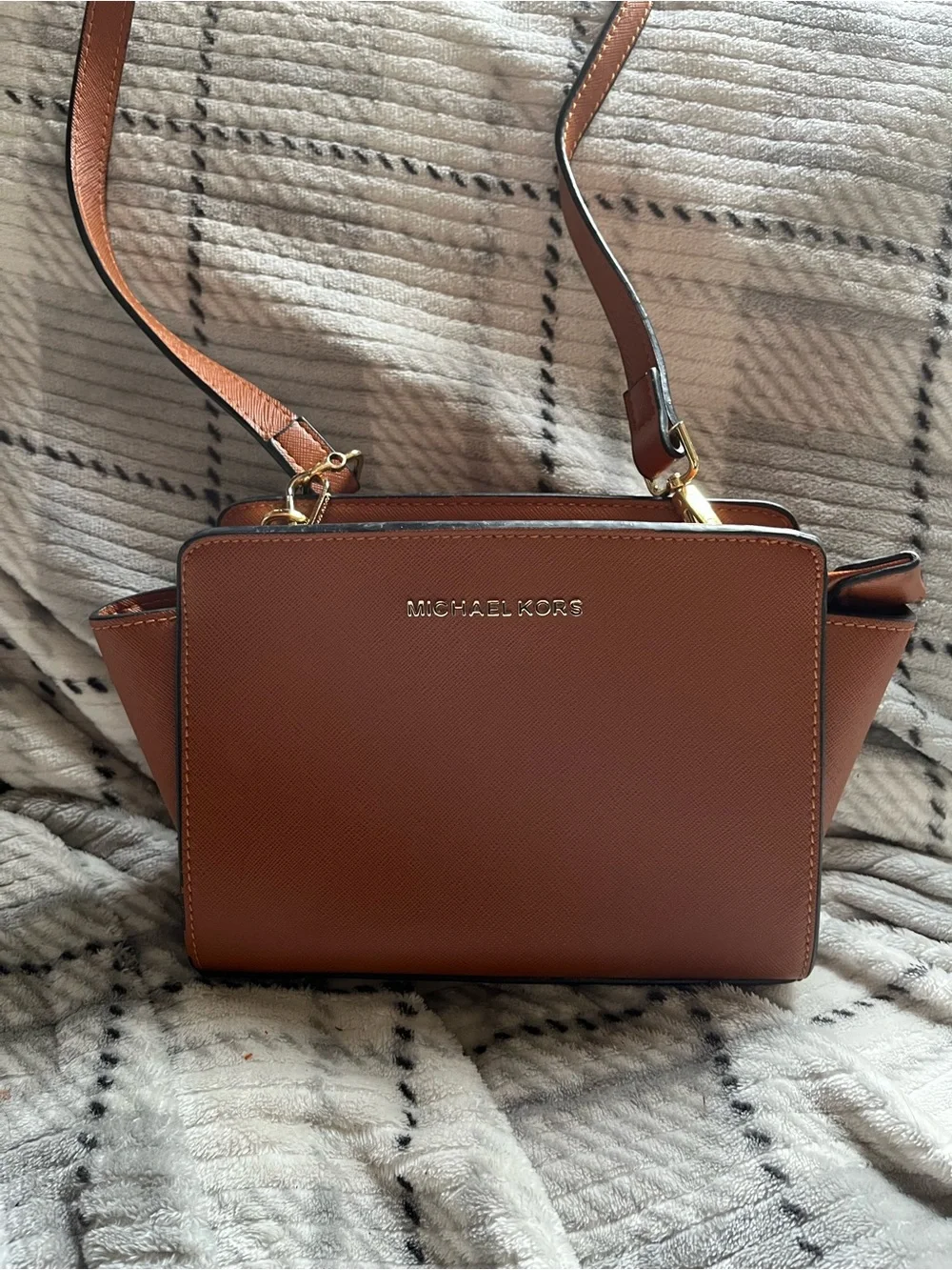 Michael Kors Cognac Saffiano Leather Crossbody Bag - Picture 2 of 5